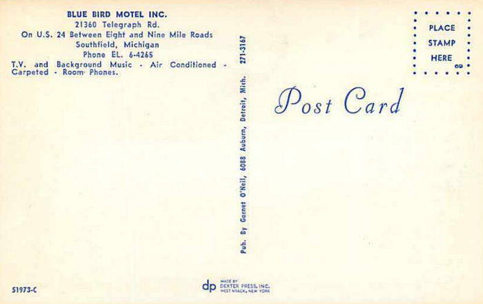 Blue Bird Motel - Old Postcard
